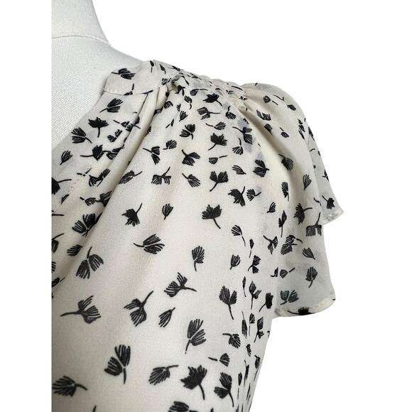 H&M Floral Chiffon Sundress Womens 2 White Flutter Sleeve Belted dress Preppy - Picture 7 of 10